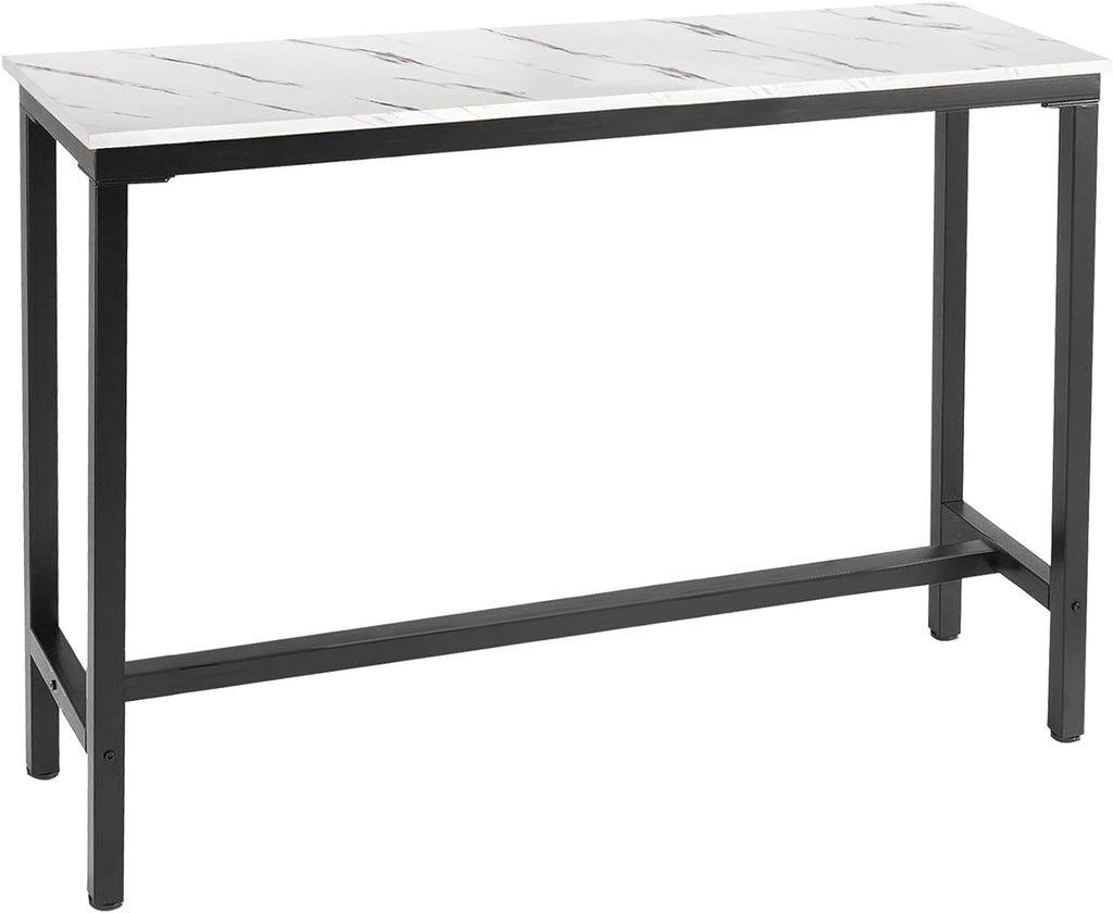 Mr IRONSTONE 47 inch Bar Table, White Pub Table Kitchen Dining Coffee Table High Writing Computer Table with MDF Top Covered with Laminate Marble (Indoor USE ONLY)