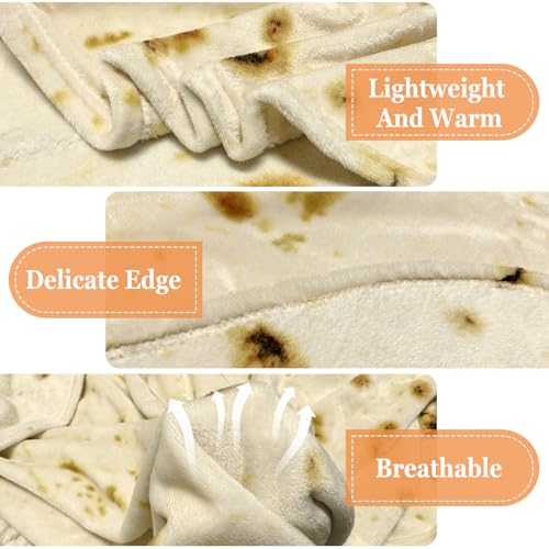 Bcareself Tortilla Blanket 2.0 Double Sided Adult Size Giant Double Sided for Kids Funny Realistic Food Personalized Throw Blanket Novelty Gift Taco Blanket Soft Flannel 60 inches Beige