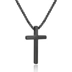 M MOOHAM Cross Necklace for Men, Silver Black Gold Stainless Steel Plain Cross Pendant Necklace for Men Box Chain 16-30 Inch