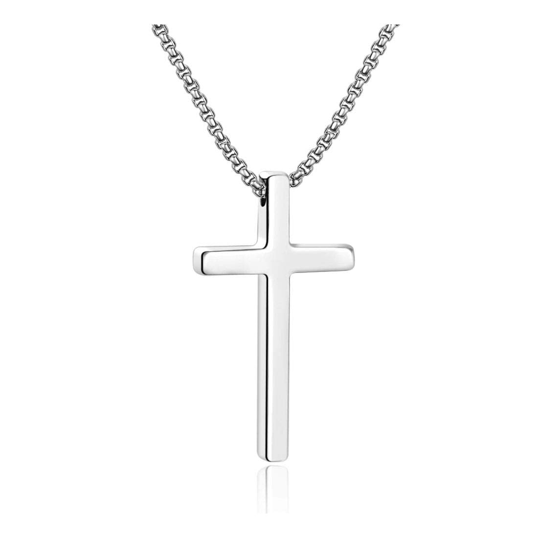 M MOOHAM Cross Necklace for Men, Silver Black Gold Stainless Steel Plain Cross Pendant Necklace for Men Box Chain 16-30 Inch