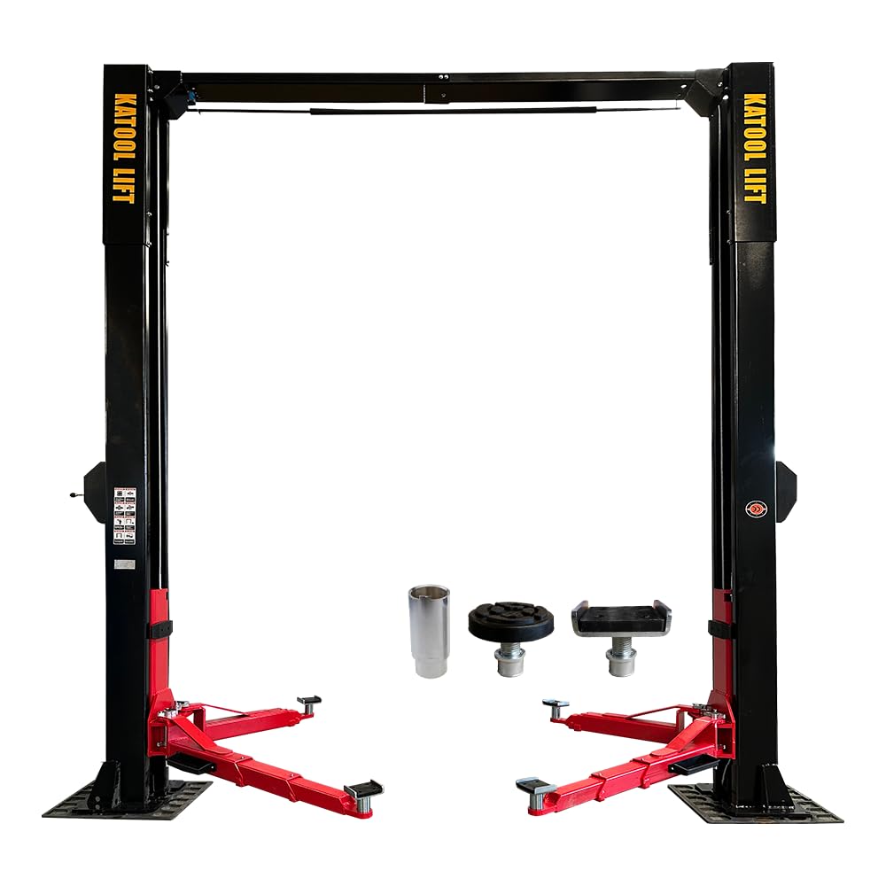 KATOOL 11000lbs Single Point Lock Release Direct Drive Two Post Lift Asymmetry Arm 3+2 Double S Design 2 Post Lift Auto Lift 2-Post Lift Clear Floor Car Lift