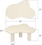 34"(L) Cloud Coffee Table, Modern Wood Coffee Table for Living Room, Accent Unique Center Tables with 3 Legs, Small Tea Tables for Balcony, Patio, Bedroom, Cream White
