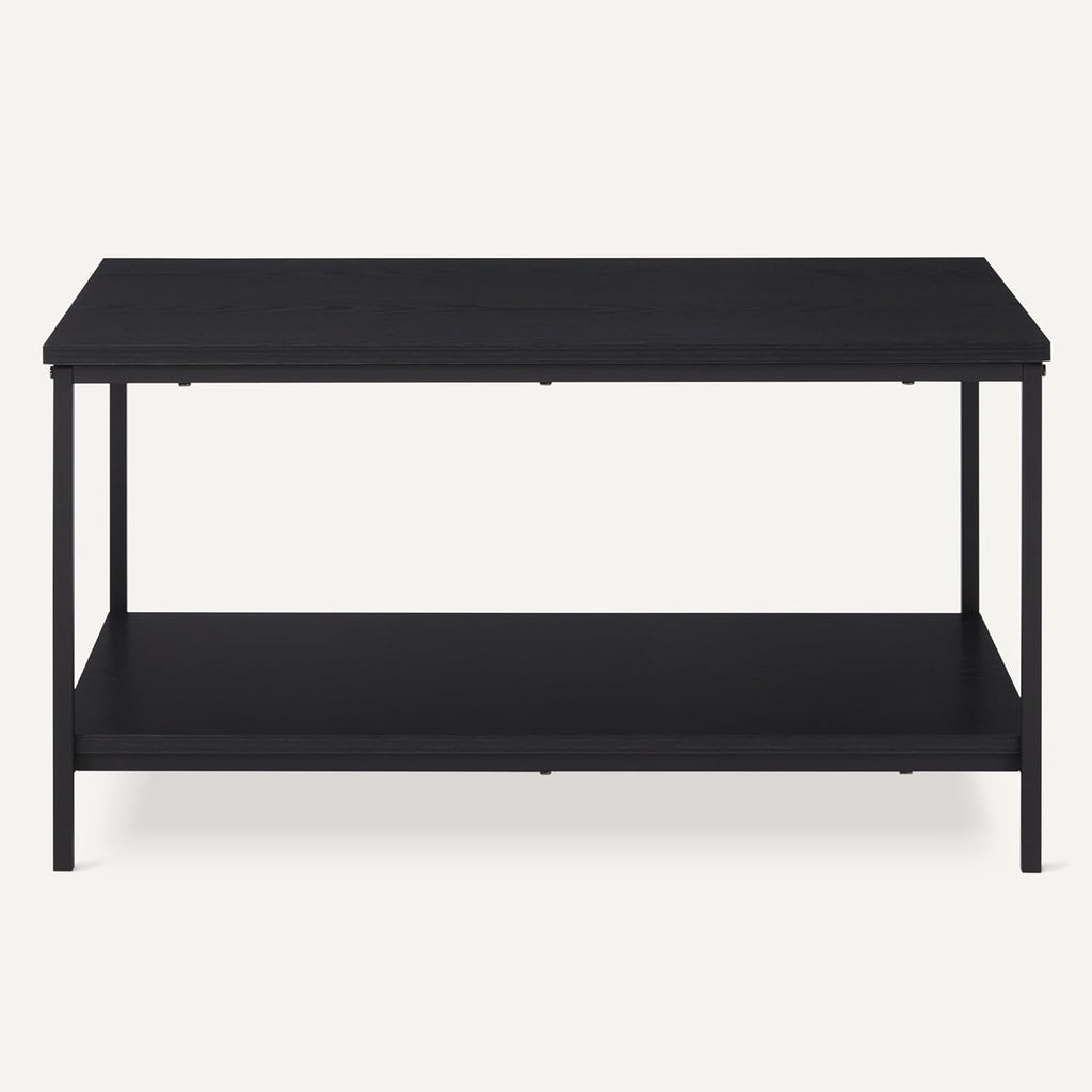 Amazon Basics Rectangular Coffee Table with Bottom Shelf, Living Room Centre Table, Wooden Black, 19.9" D x 31.5" W x 16.5" H