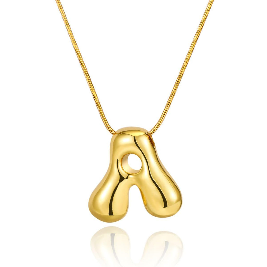 FCBTOCO Initial Halskette für Frauen, Gold Silber Blasenballon Buchstaben Halskette, Zarte Personalisierte Gepolsterte Klobige Namensketten, Trendiger Schmuck Geschenk