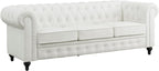 Naomi Home Emery Chesterfield Sofa with Rolled Arms, Tufted Cushions / 3 Seater Sectional Sofa Couch for Small Spaces, Living Room, Bedroom, Apartment Easy Tool-Free Assembly – Off White