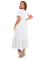 پیراهن‌های سایز بزرگ LARACE برای زنان، تابستانی، کژوال، آستین کوتاه، پیراهن بلند و روان، ماکسی ساحلی با جیب، سایز L-5XL (سفید 2X)