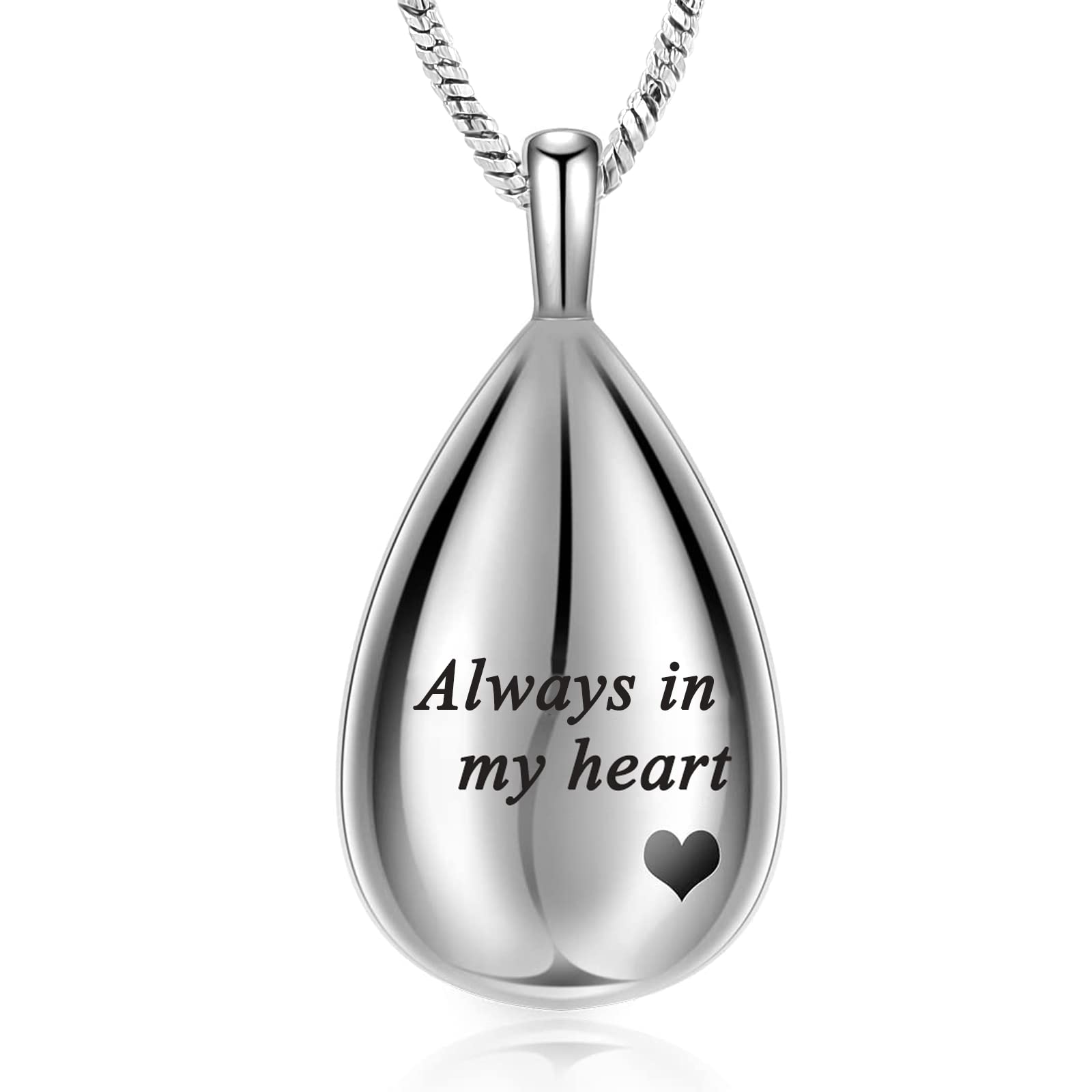 Yinplsmemory Carved Teardrop Keepsake Ashes Necklace Urn Pendant Cremation Memorial Jewelry-Always in my heart