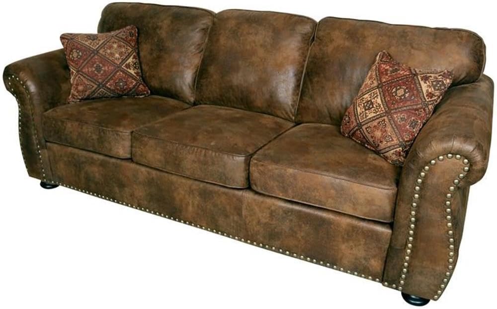 Hawthorne Collections Rolled Arm Transitional Leather Sofa in Brown