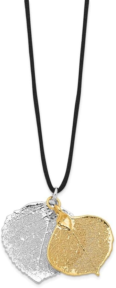 Diamond2Deal Silver and 24k Gold Dipped Double Aspen Leaf Necklace Size 20"