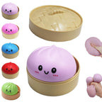 Dumpling Squishies Toy, Giant Glitter Dumpling, Colorful Dumplings Stress Balls Fidget Sensory Toy,Squeeze Dough Ball Stress Relief Hand Toys with Food Steamer Stretchy Desk Toys (Blue)