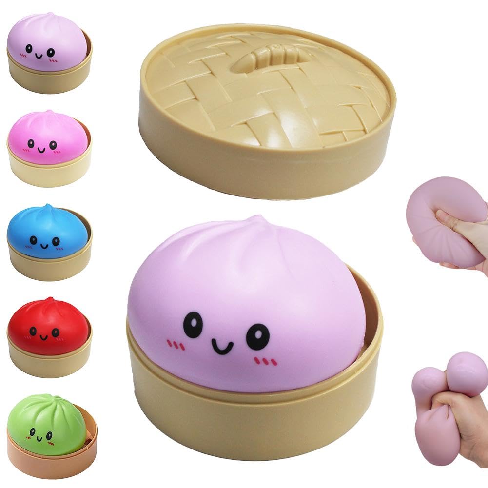 Dumpling Squishies Toy, Giant Glitter Dumpling, Colorful Dumplings Stress Balls Fidget Sensory Toy,Squeeze Dough Ball Stress Relief Hand Toys with Food Steamer Stretchy Desk Toys (Blue)