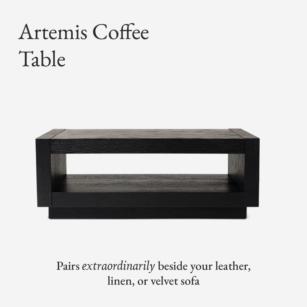 Maven Lane Artemis Coffee Table – 18 Inch Rectangle Table with Storage – Black Solid Wood – Ideal for Living Room and Lounge