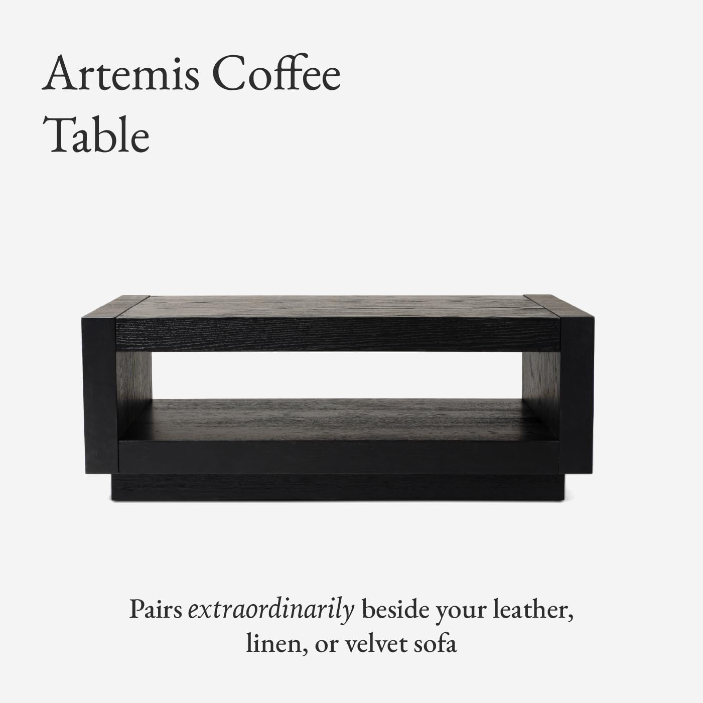 Maven Lane Artemis Coffee Table – 18 Inch Rectangle Table with Storage – Black Solid Wood – Ideal for Living Room and Lounge