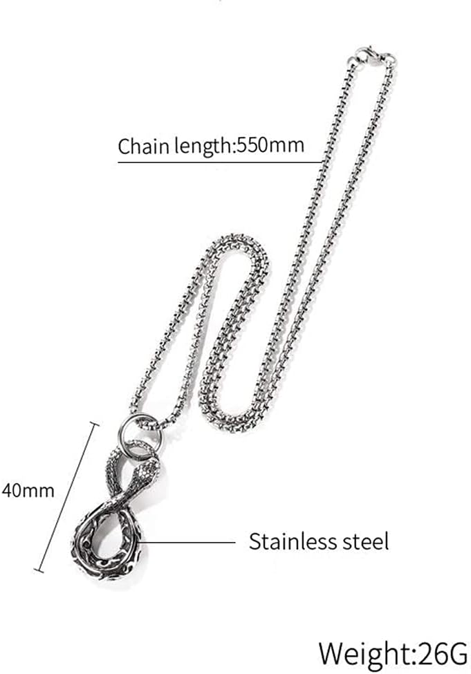 OIDIMS Infinity Ouroboros Serpent Snake Necklace for Men Women Stainless Steel Pendant Norse Talisman Hip Hop Gothic Animal Biker Punk Rope Chain Best Friend Jewelry Valentine's Day Gift Jewelry