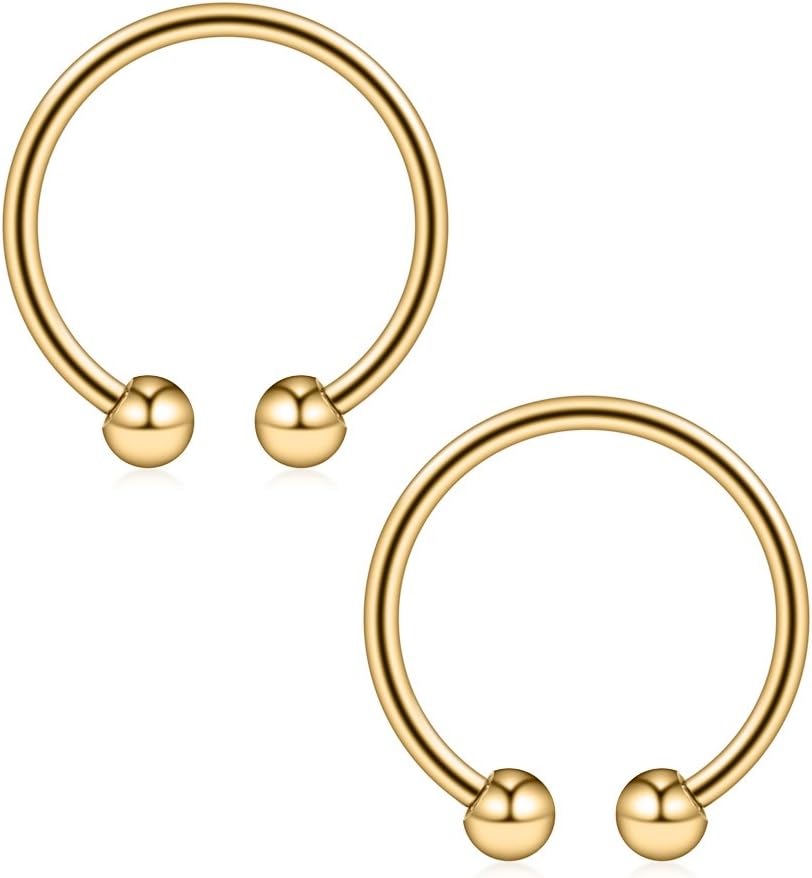 Ruifan 316L Surgical Steel Non-Piercing Fake Faux Clip On Septum Nose Hoop Ring Body Jewelry Piercing Unisex 20 Gauge 5/16"(8mm) 2-6PCS