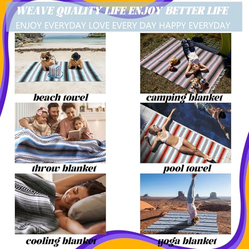 Mexican Throw Blanket Lightweight Serape Outdoor Extra Large Picnic Camping Beach Bedroom Decoration Living Room Accessories Sofa Couch Cover Boho Decor 50" x 68" Gery