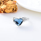 Urn Ring for Ashes 925 Sterling Silver Hold You in My Heart Angel Wings with Blue Crystal Heart Cremation Memorial Keepsake Jewelry Size 6-10