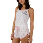 Bioworld Hello Kitty Character Hearts Women's Racer Back Tank Top & AOP Dolphin Lounge Shorts Sleepwear Set-Large White
