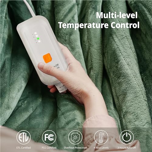 Opvarmet tæppe 50" x 60" - Opvarmet tæppe med 5 varmeniveauer og 3 timers automatisk slukning, maskinvaskbar, ETL &amp; FCC-certificering, overvarmebeskyttelse (Racoon) 