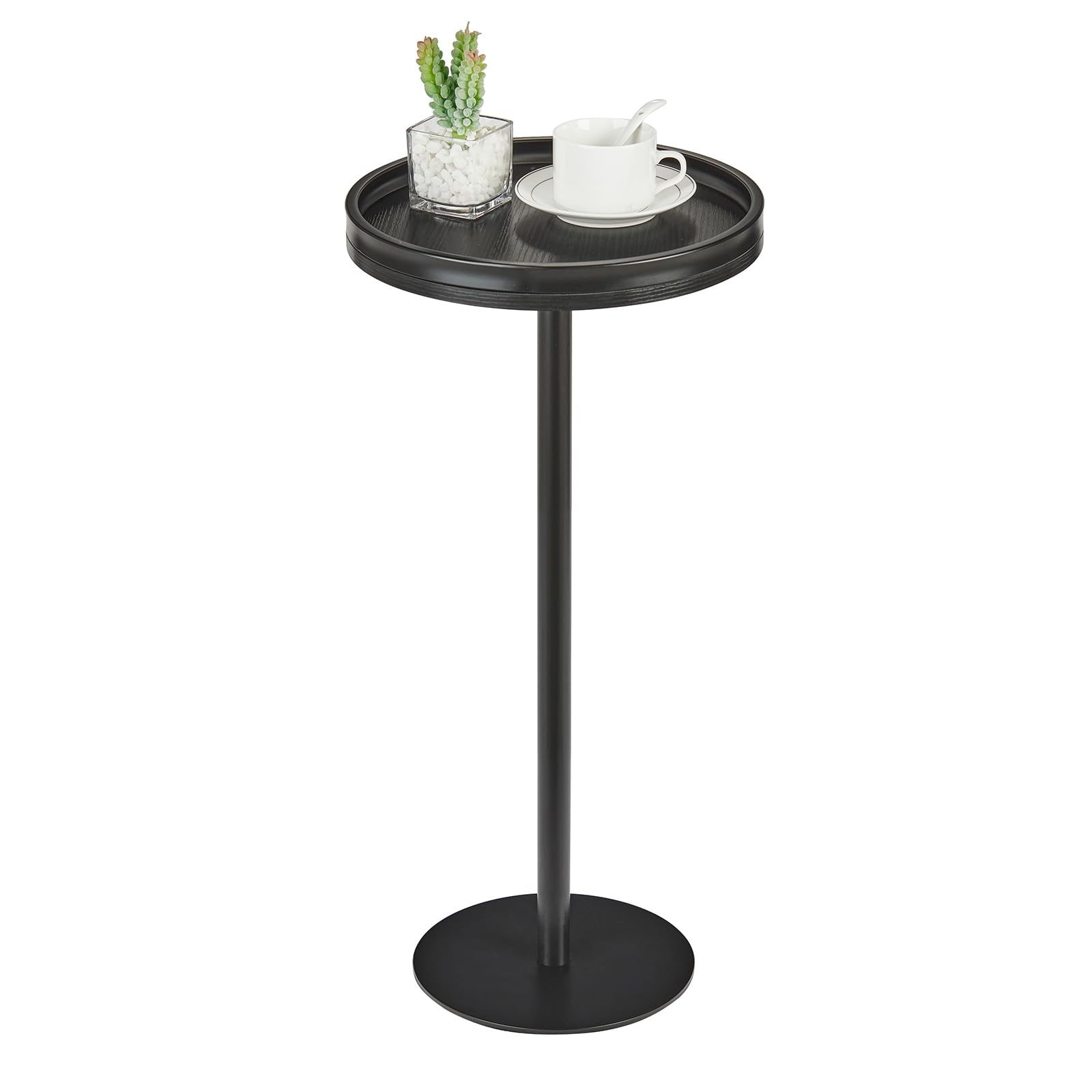 Round Drink Table,Small Pedestal Table,Small Round Side Table for Narrow Spaces,Martini Table for Living Room, Bedroom, Bathroom,Balcony (Rustic Brown)