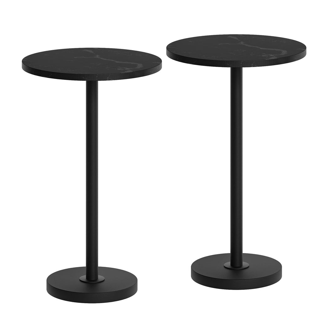Round Side Table, Tall Drink End Table for Small Spaces, Pedestal Style Martini Side Table in Living Room, Bedroom, Dormitory, Marble Black and Black ET30BM