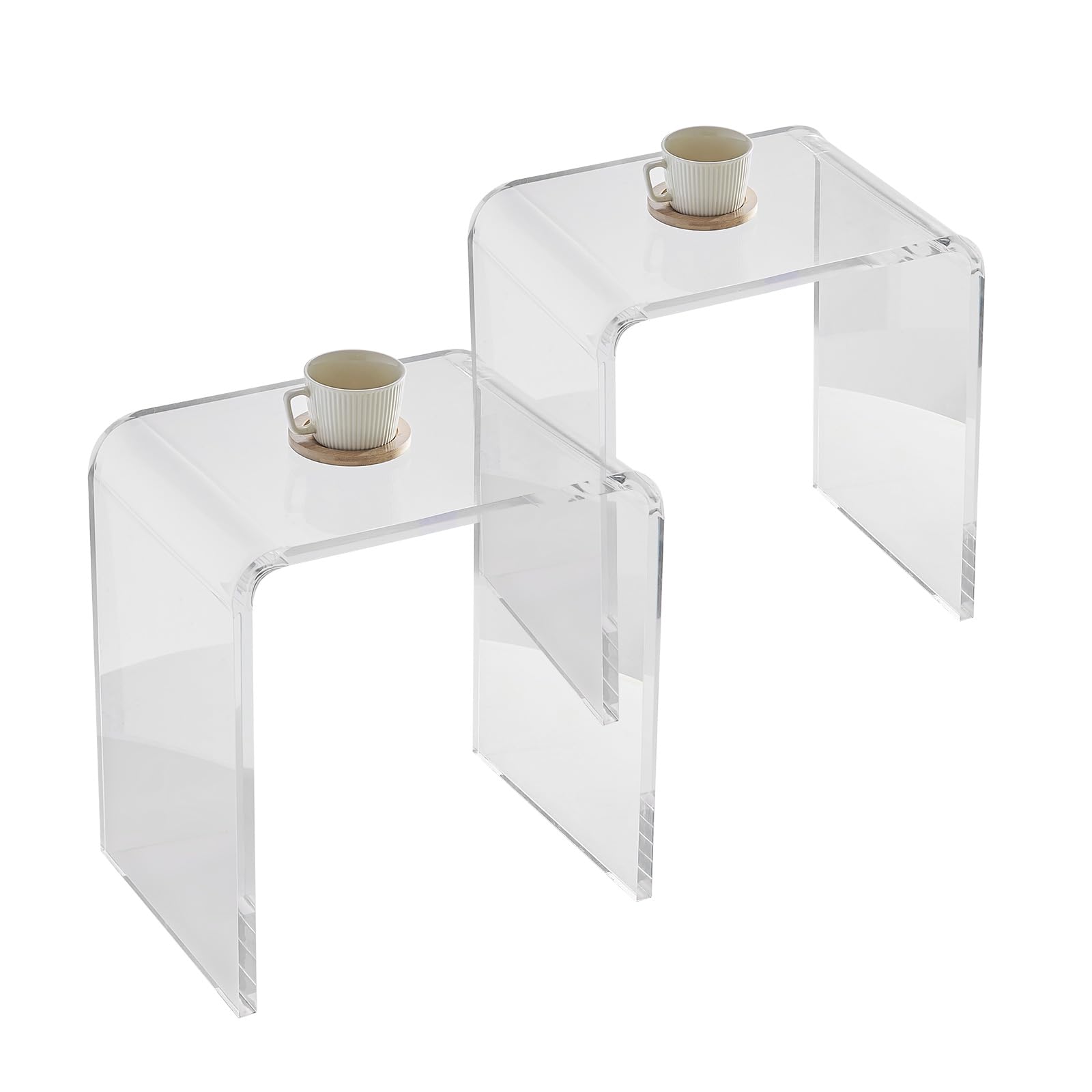VEVOR Acrylic Side Table, U- Shaped Coffee Table, Clear Acrylic End Table with Waterfall Edges for Drink, Food, Snack Used in Living Room & Bedroom