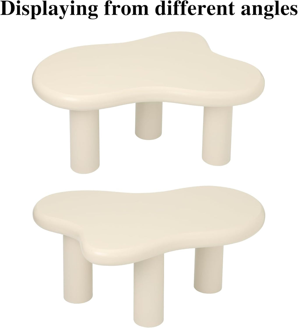 34"(L) Cloud Coffee Table, Modern Wood Coffee Table for Living Room, Accent Unique Center Tables with 3 Legs, Small Tea Tables for Balcony, Patio, Bedroom, Cream White