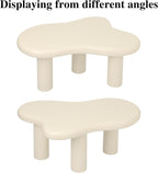 34"(L) Cloud Coffee Table, Modern Wood Coffee Table for Living Room, Accent Unique Center Tables with 3 Legs, Small Tea Tables for Balcony, Patio, Bedroom, Cream White