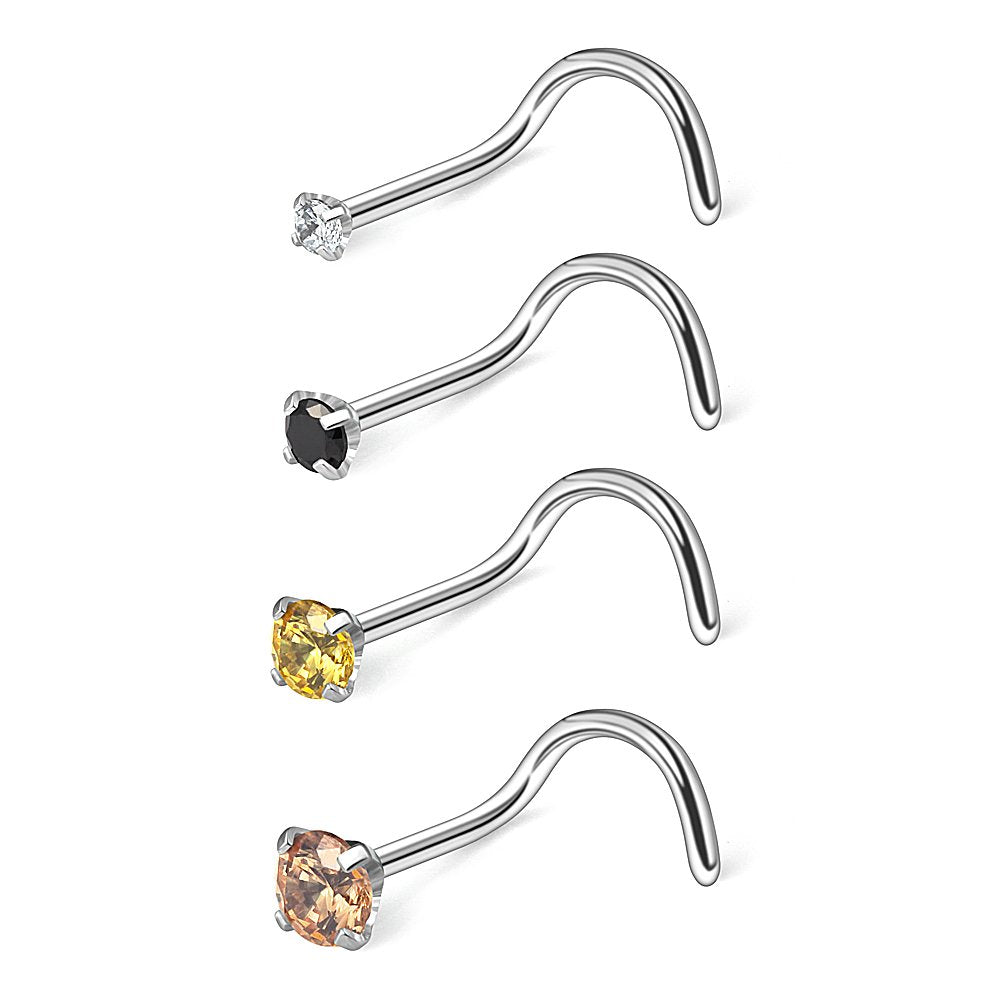 Ruifan 18G 1.5mm 2mm 2.5mm 3mm 3.5mm 4mm Round Diamond CZ Nose Screw Studs Rings Piercing Jewelry 4-12PCS