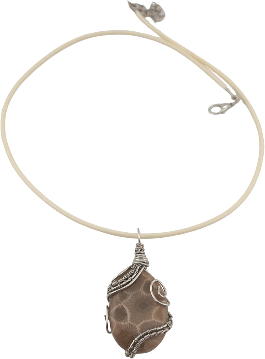 Petoskey Stone Wire Wrap Pendant - Unique Charm - Michigan Artistry