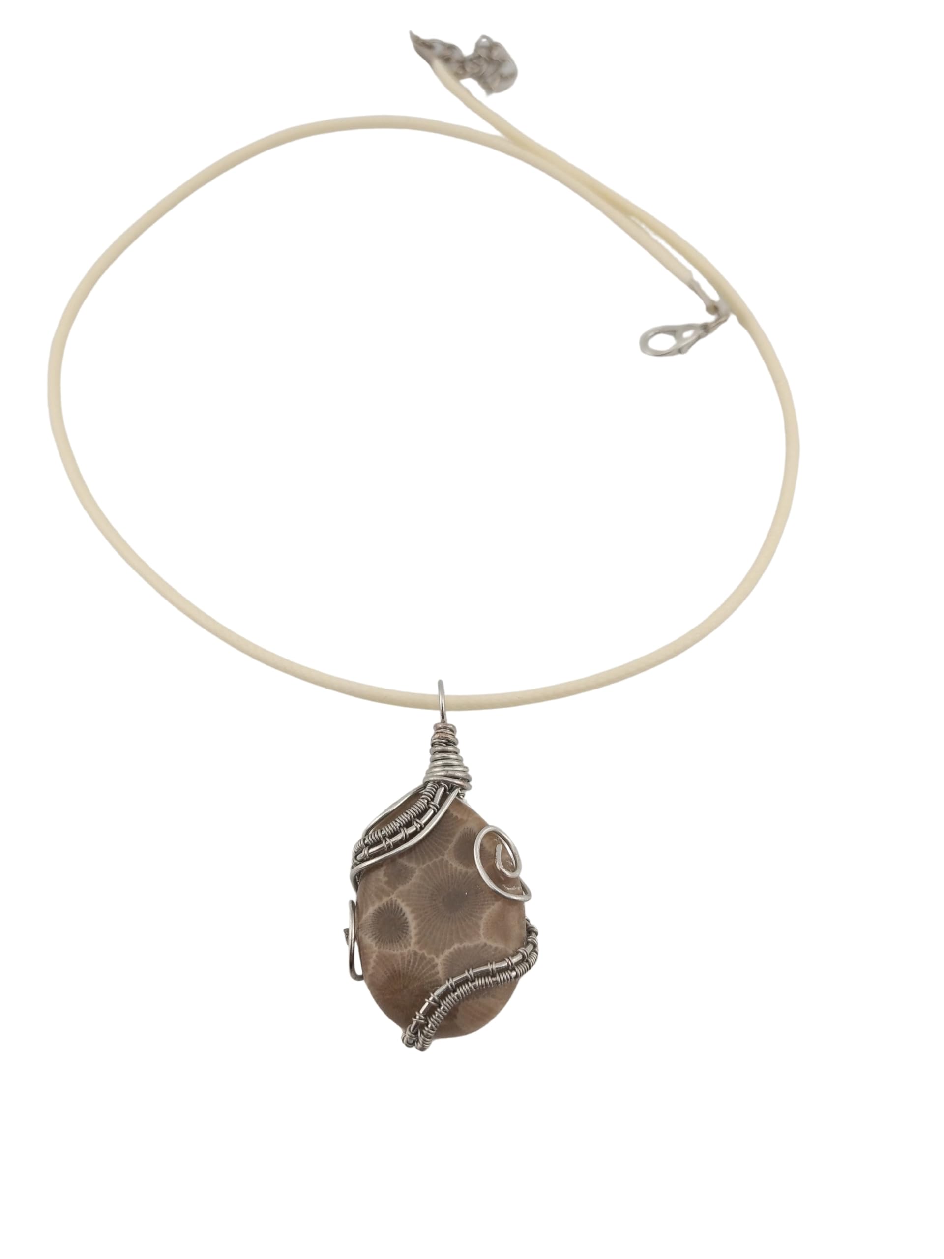 Petoskey Stone Wire Wrap Pendant - Unique Charm - Michigan Artistry