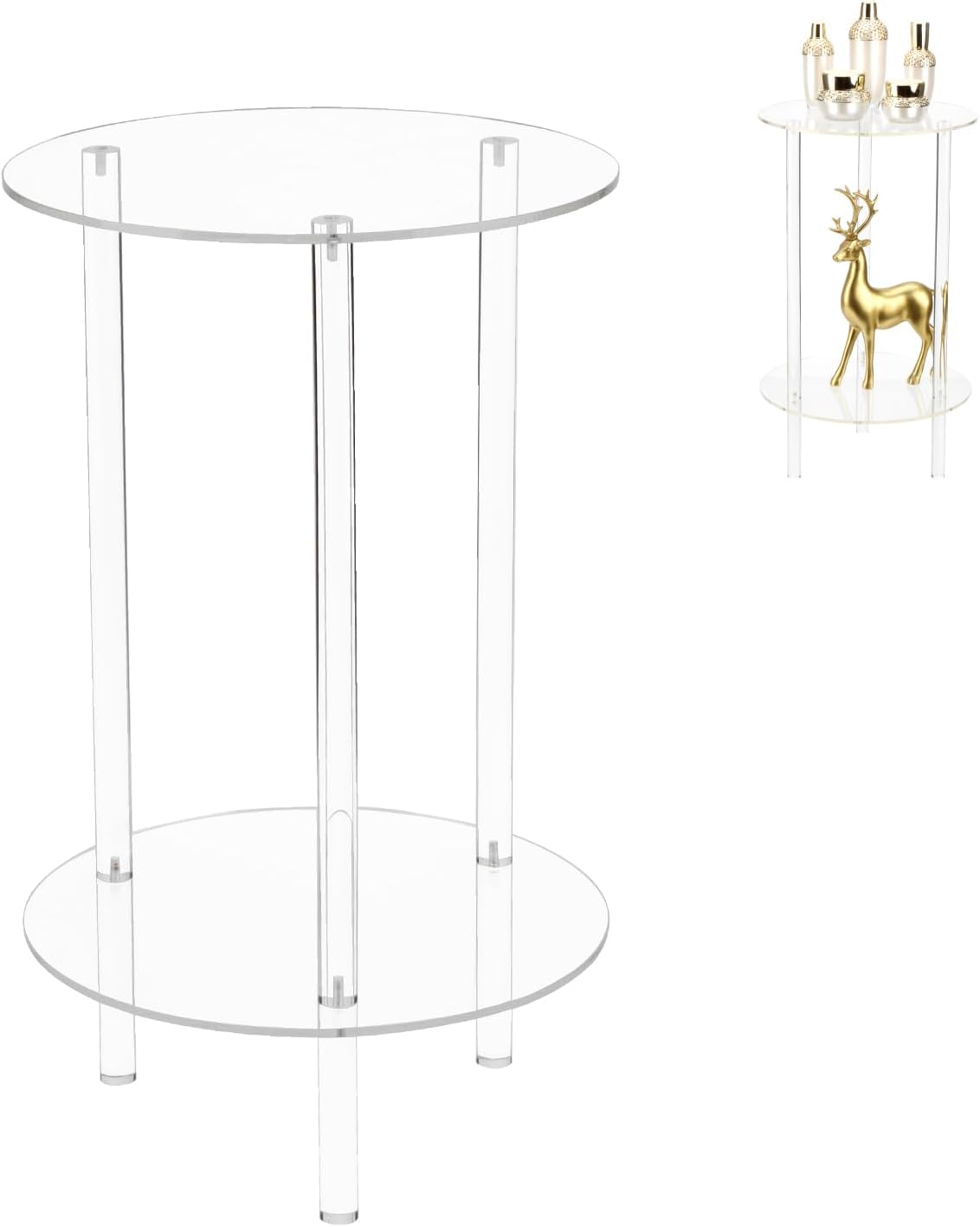Acrylic Detachable End Table, Round Acrylic Coffee Table, 2 Tier Multifuntional Clear Nightstand End Table for Small Spaces, Detachable Beside Table for Living Room, Bedroom, Study Room, 12"