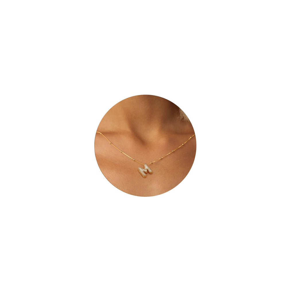 LEXODY Bubble Letter Necklace Gold for Women, Dainty 14K Gold A-Z Diamond Balloon Initial Necklaces Trendy Simple Chunky Cubic Zirconia Alphabet Necklace Waterproof Jewelry for Women Gifts