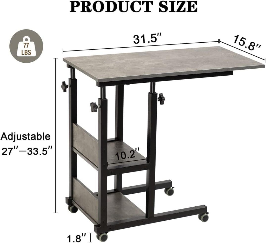 Hadulcet C Shaped Side Table Adjustable, Height Adjustable C Table with Wheels and Storage Shelves for Couch Bed Recliner Dark Grey