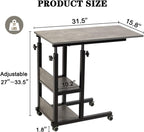 Hadulcet C Shaped Side Table Adjustable, Height Adjustable C Table with Wheels and Storage Shelves for Couch Bed Recliner Dark Grey