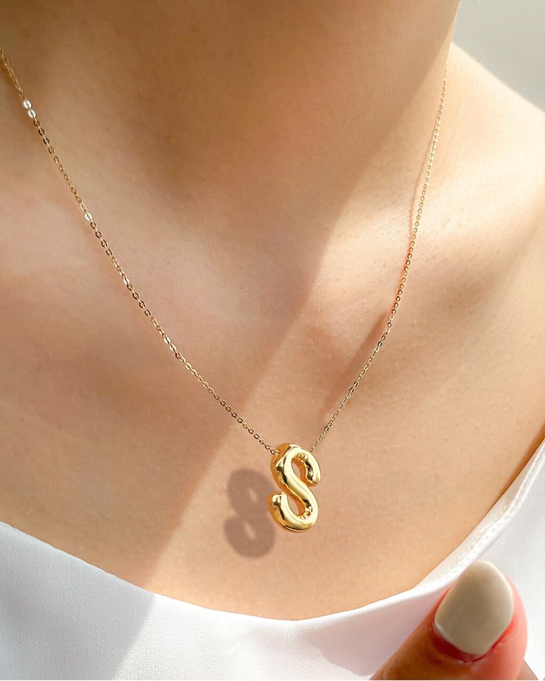 MTINEAPS Gold Initial Necklaces for Women Teens Gifts Trendy Stuff Bubble Letter Pendant Necklaces Gold Jewelry Birthday Gifts for Women Teen Her Mom Sister A