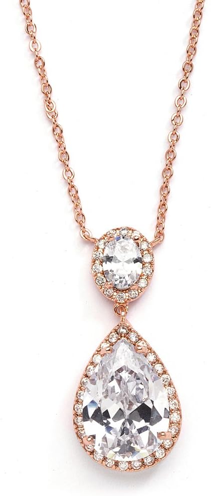 Mariell Cubic Zirconia Bridal Necklace, Bold Teardrop Design, Pendant Necklace for Weddings, Brides, Prom, Homecoming and Mother of The Bride