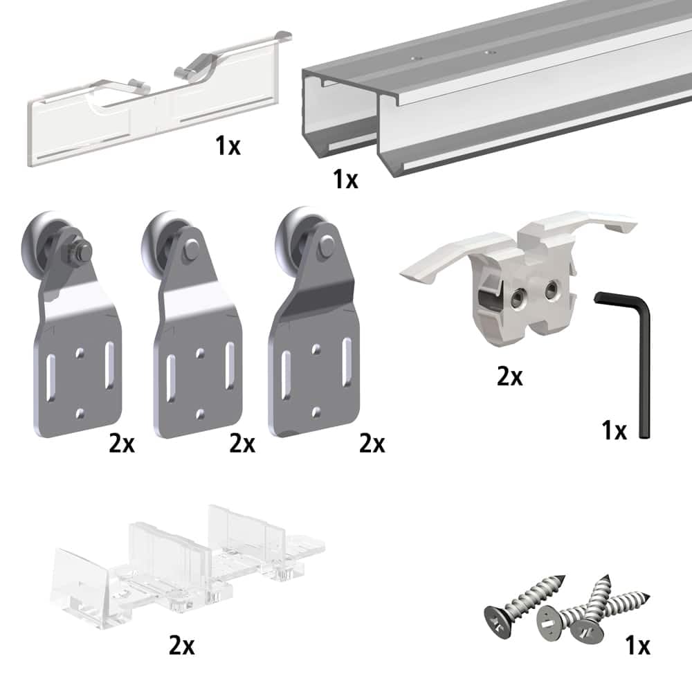 Sliding Closet Door Hardware Kit - 94-inch Double Track for 2 Or 3 Bypass Doors Up to 100lbs - SLID'UP 110 - Grand Goldman