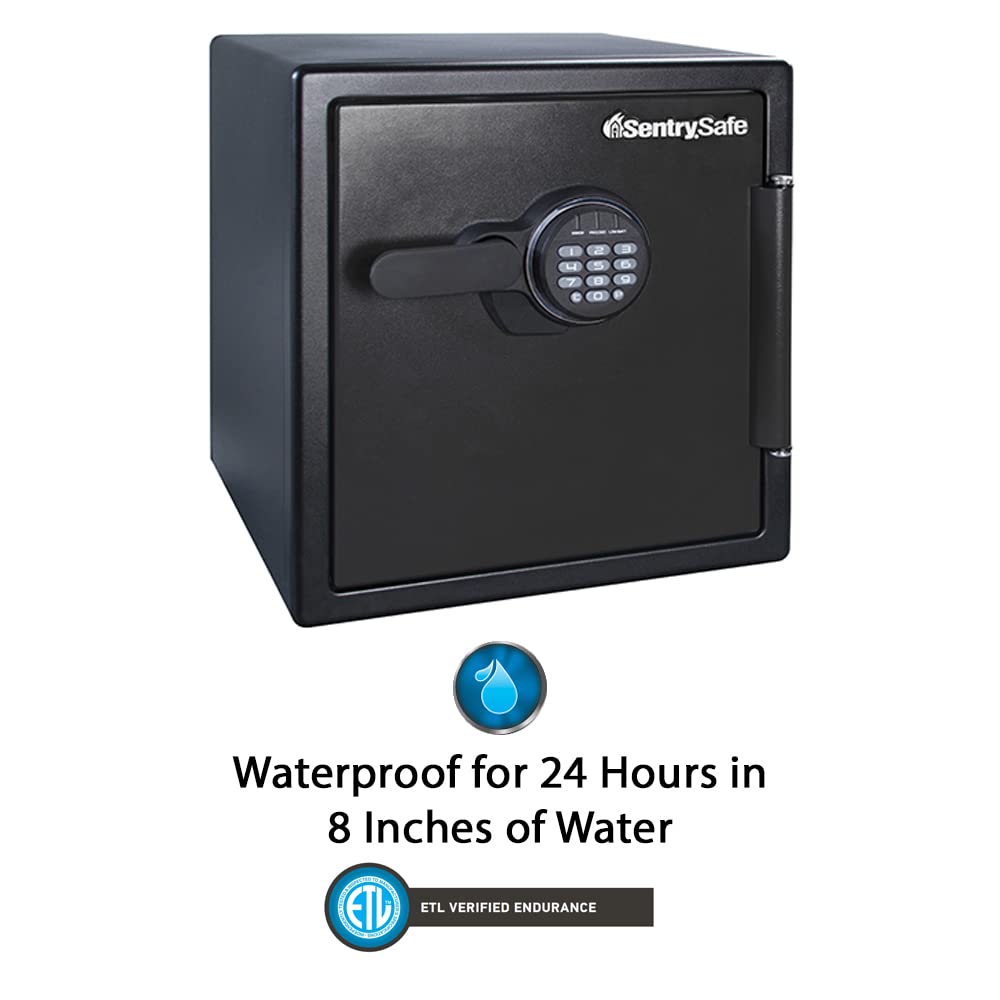 Caja fuerte ignífuga e impermeable SentrySafe SFW123ES con teclado digital, 1.23 pies cúbicos, negro