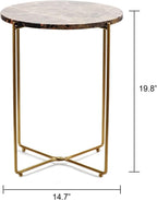 Real Marble top Gold Metal Round 15 in Side End Table with Modern Lightweiht Bedside Small Coffee Table Plant Stand for Living Room Bedroom Small Space
