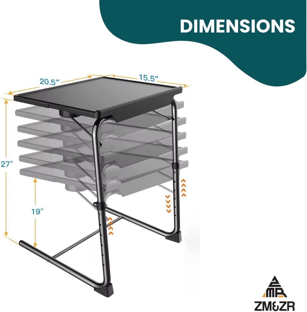 ZM&ZR TV Tray – 6 Adjustable Height Levels & 3 Tilt Angles – Foldable Multipurpose Snack Table with Retractable Cup Holder – Slide Under Sofa or Bed – Portable Laptop, Dinner & Coffee Table