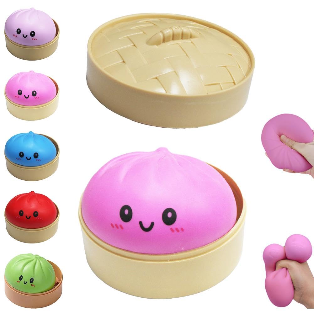 Dumpling Squishies Toy, Giant Glitter Dumpling, Colorful Dumplings Stress Balls Fidget Sensory Toy,Squeeze Dough Ball Stress Relief Hand Toys with Food Steamer Stretchy Desk Toys (Blue)