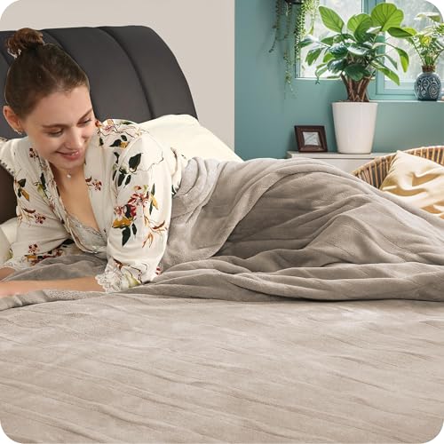 Couverture chauffante électrique DUODUO 72"x84" en polaire corail chaude avec 4 réglages de chaleur et arrêt automatique de 10 heures Protection contre la surchauffe - Gris 
