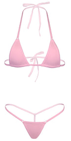 Dadress G String Mini Bikini Sets Sexy Swimsuit Micro Bra Bikinis Lingerie for Women Pink