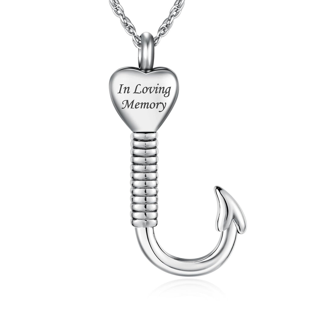 abooxiu Fishing Hook Urn Necklace for Ashes Fish Hook Stainless Steel Cremation Jewelry Memorial Pendant Keepsake for Men