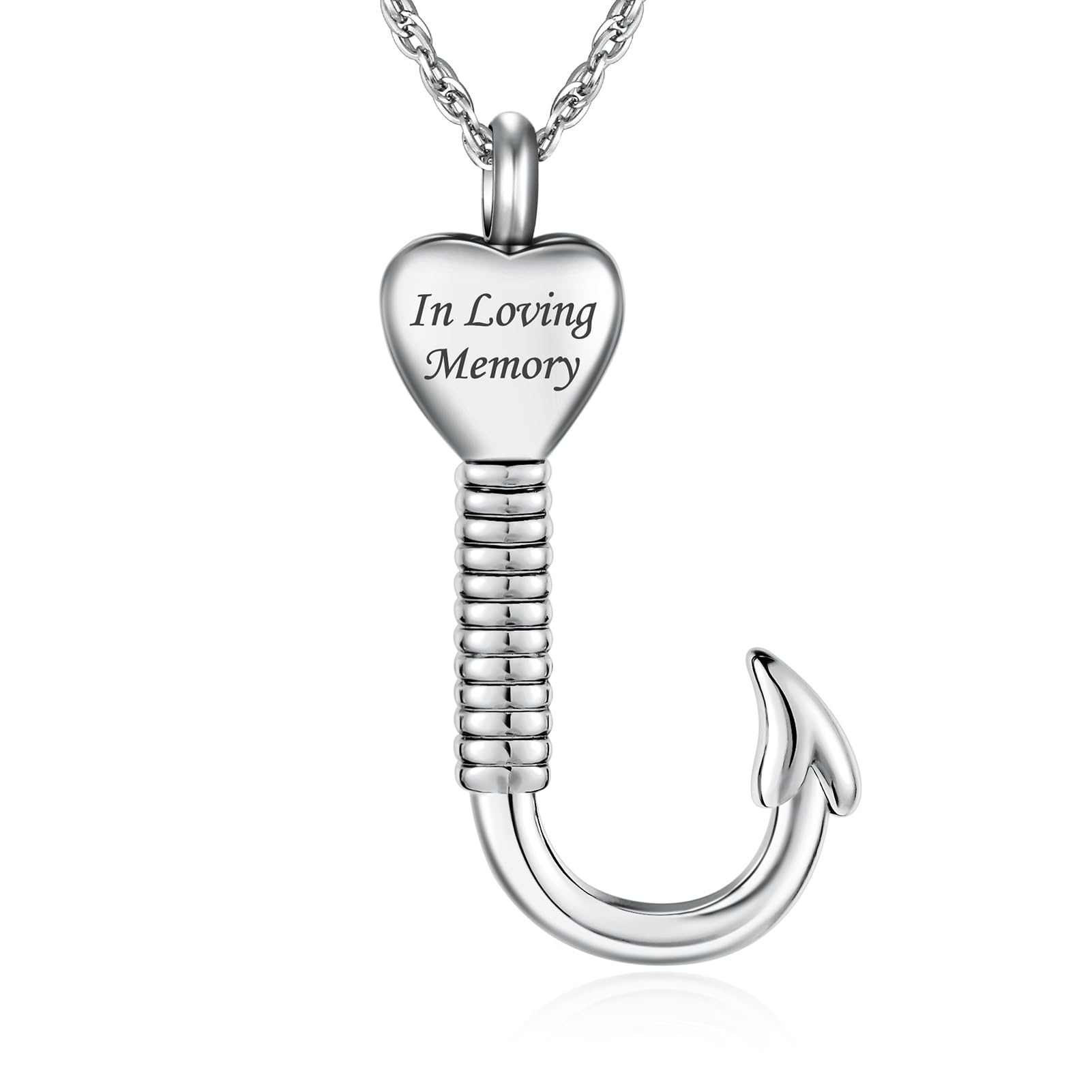 abooxiu Fishing Hook Urn Necklace for Ashes Fish Hook Stainless Steel Cremation Jewelry Memorial Pendant Keepsake for Men