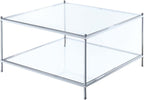 Convenience Concepts Royal Crest Square Coffee Table, Clear Glass / Chrome Frame