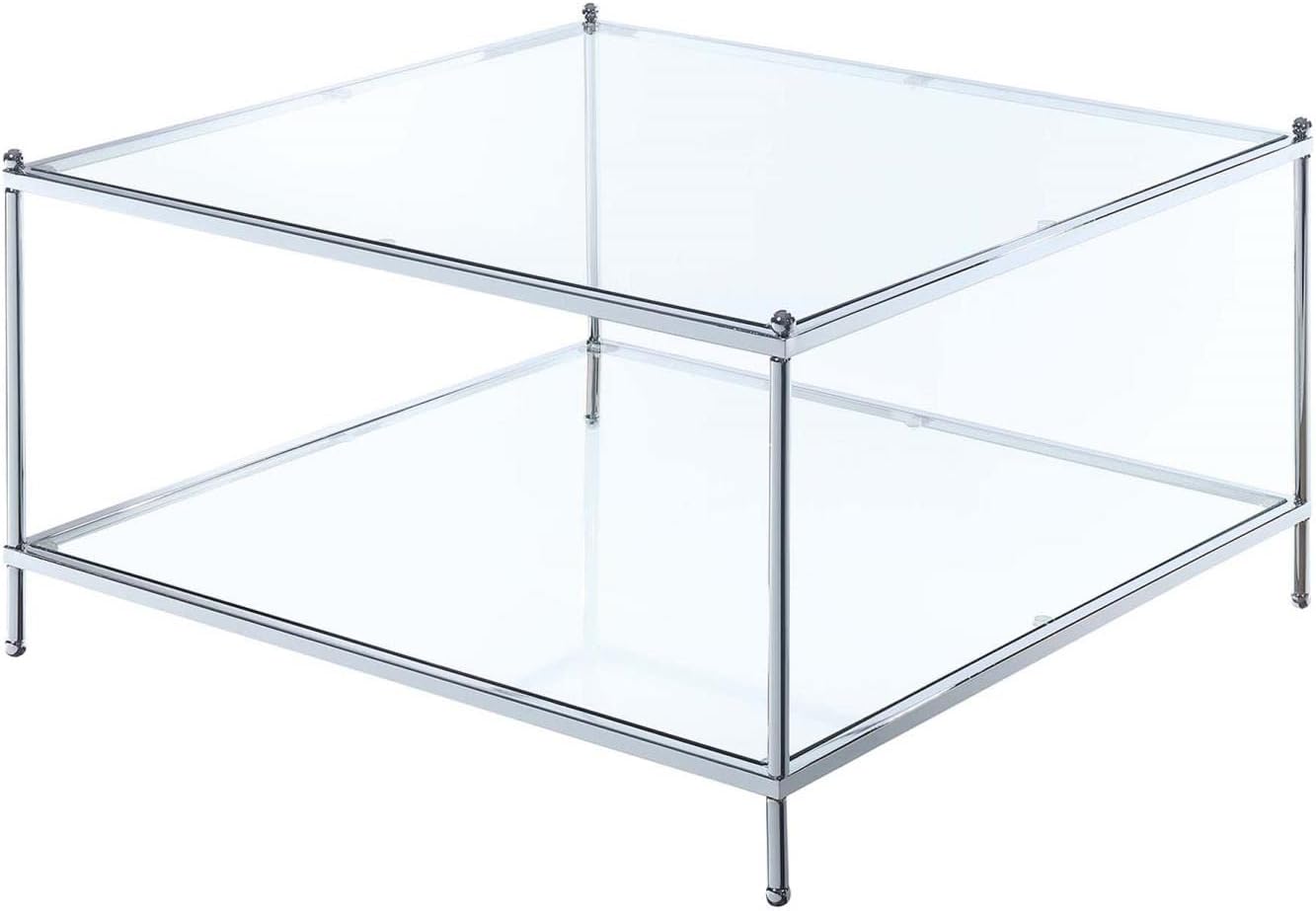 Convenience Concepts Royal Crest Square Coffee Table, Clear Glass / Chrome Frame