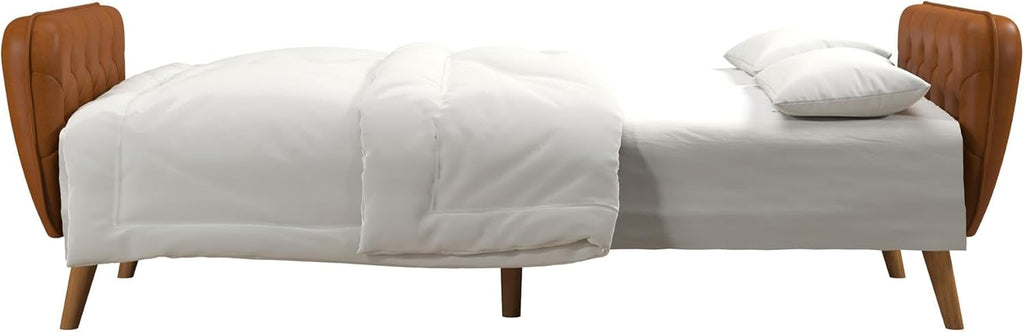 Novogratz Tallulah Memory Foam Futon, Convertible Couch, Camel Faux Leather