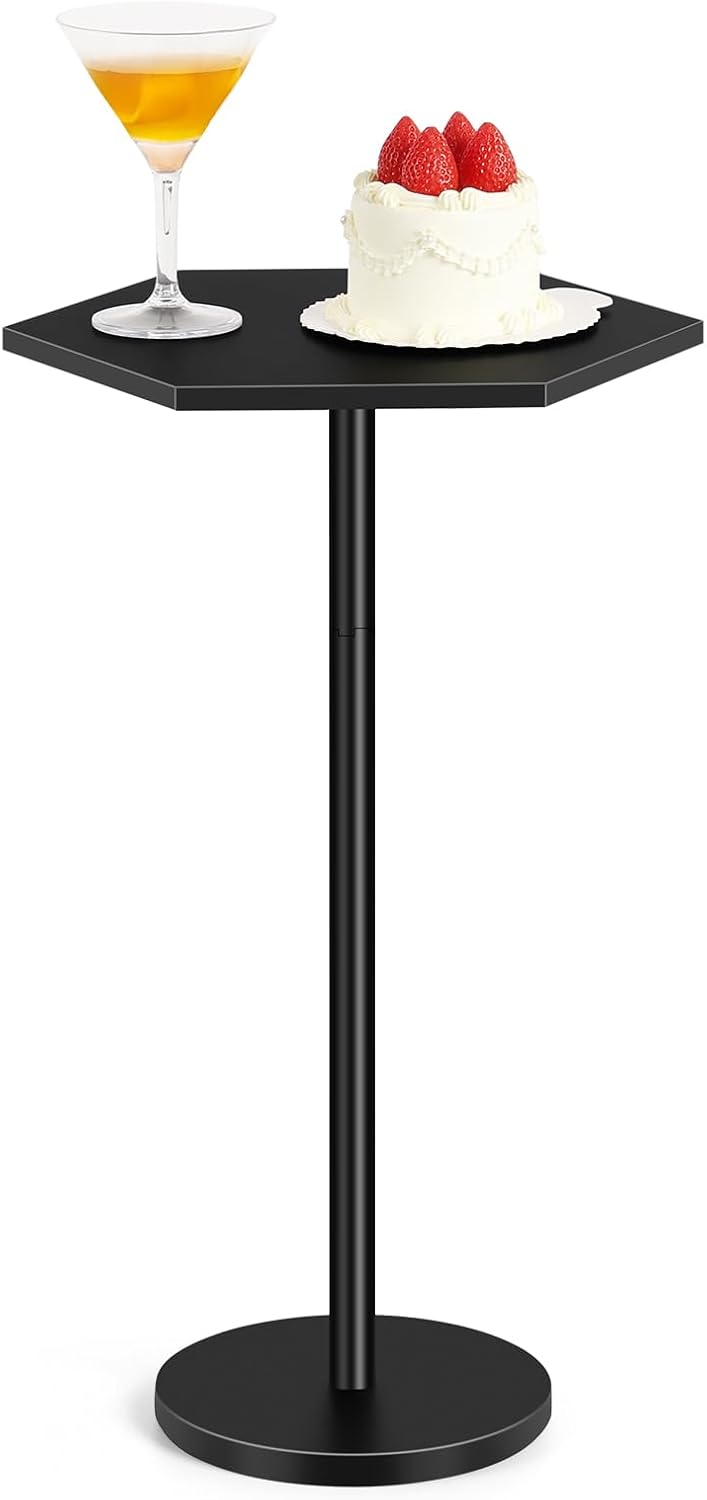 Vrisa Drink Table Small Hexagon Side Table for Small Spaces Round Pedestal Accent End Table Modern Martini Coffee Cocktail Table for Living Room, Bedroom, Sofa Couch Chair, Patio, Black